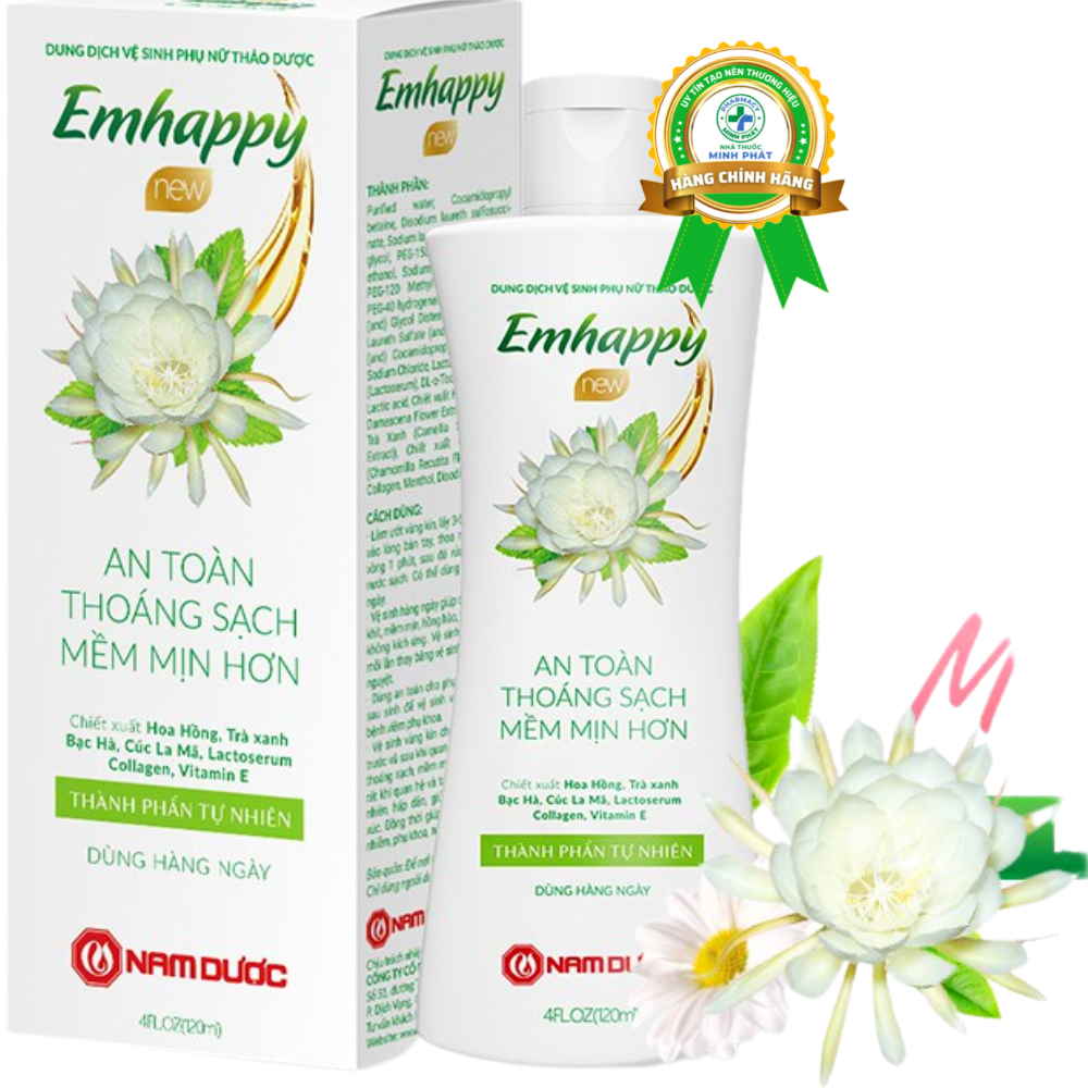 Dung dịch vệ sinh phụ nữ Emhappy Nam Dược ngăn khuẩn, ngừa viêm, khử mùi (120ml)